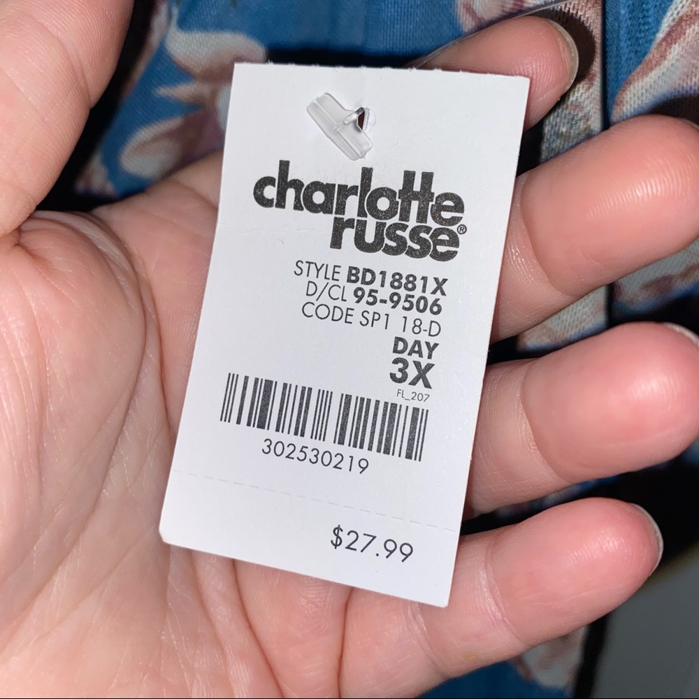Charlotte Russe Blue Dress with Pink Floral Design - Picture 9 of 10